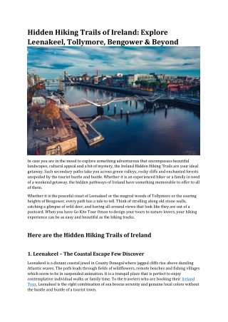 Hidden Hiking Trails of Ireland Explore Leenakeel, Tollymore, Bengower & Beyond