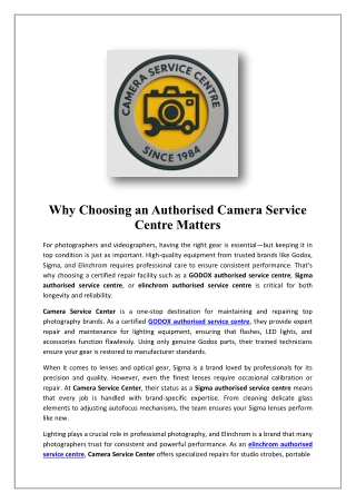 Sony Camera Service Center Chennai | Camera Service Center