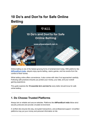 10 Do’s and Don’ts for Safe Online Betting