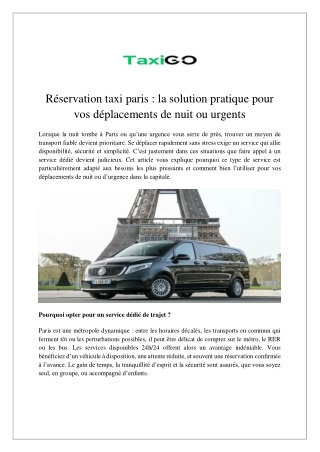 Réservation taxi paris : la solution pratique pour vos déplacements de nuit ou u