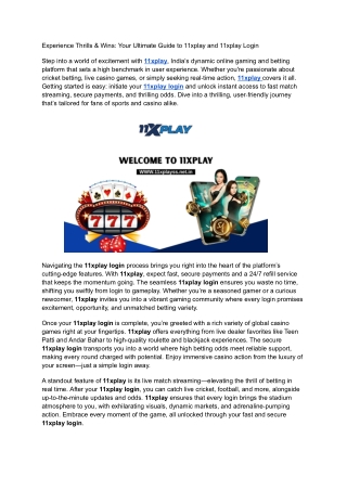 Experience Thrills & Wins: Your Ultimate Guide to 11xplay and 11xplay Login