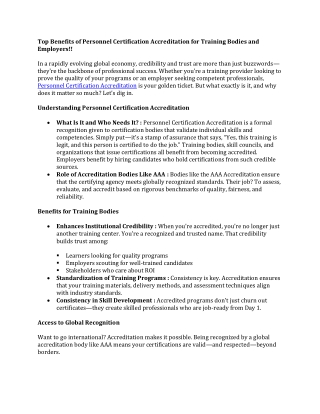 Top Benefits of Personnel Certification Accreditation for Training Bodies and Employers!!