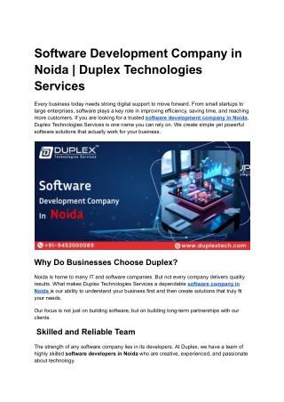 Software Development Company in Noida _ Duplex Technologies Services