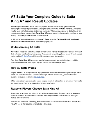 A7 Satta Your Complete Guide to Satta King A7 and Result Updates
