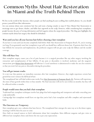 Common Myths About Hair Restoration in Miami and the Truth Behind Them