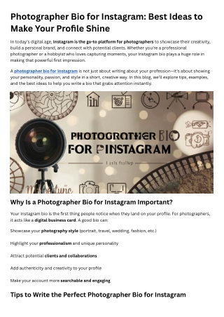 Photographer Bio for Instagram