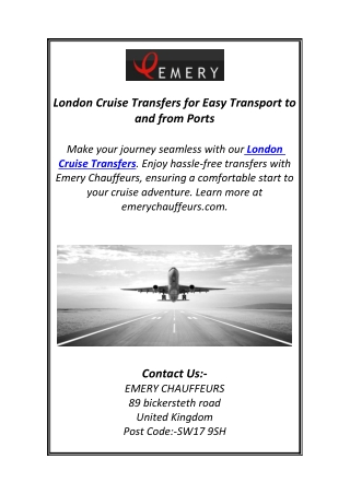London Cruise Transfers for Easy Transport to and from Ports