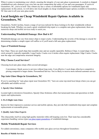 Local Insights on Cheap Windshield Repair Options Available in Greensboro, NC