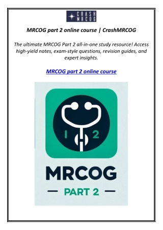 MRCOG part 2 online course | CrashMRCOG