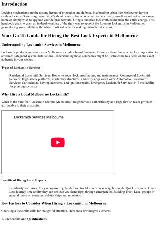 Your Go-To Guide for Hiring the Best Lock Experts in Melbourne