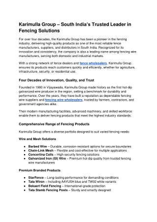 Karimulla Group – South India’s Trusted Leader in Fencing Solutions