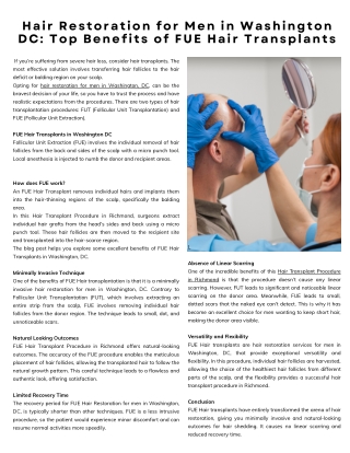 Hair Restoration for Men in Washington DC Top Benefits of FUE Hair Transplants