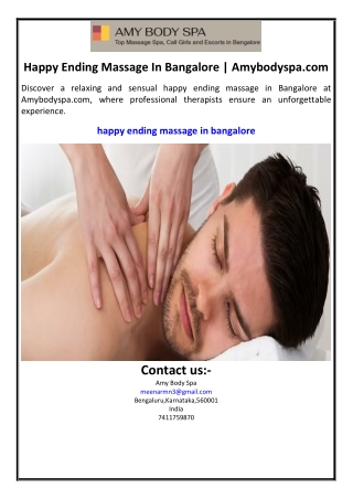 Happy Ending Massage In Bangalore | Amybodyspa.com