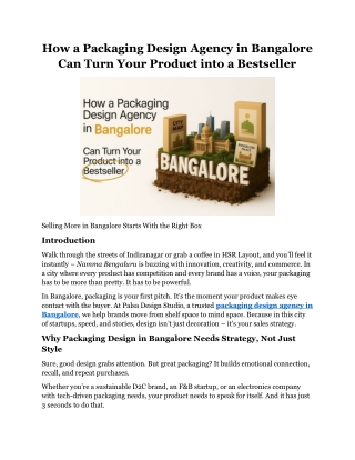 How a Packaging Design Agency in Bangalore Can Turn Your Product into a Bestseller