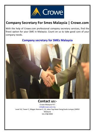 Company Secretary For Smes Malaysia | Crowe.com