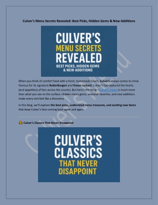 Culver’s Menu Secrets Revealed: Best Picks, Hidden Gems & New Additions