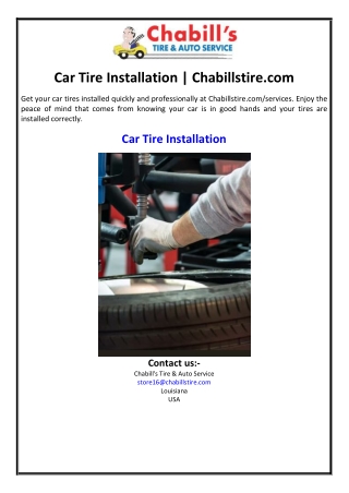 Car Tire Installation | Chabillstire.com
