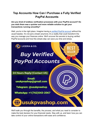 Top Accounts How Can I Purchase a Fully Verified PayPal Accounts