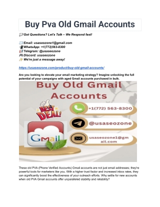 Buy PVA Old Gmail Accounts In Bulk