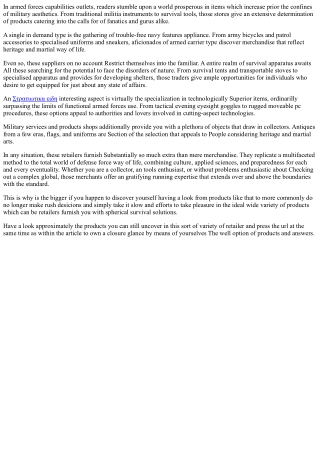 The Variety of Military Stores: Beyond Military Aesthetics to Survival Essential