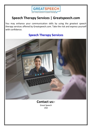 Speech Therapy Services | Greatspeech.com