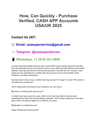 How, Can Quickly - Purchase Verified, CASH APP Accounts USA_UK 2025