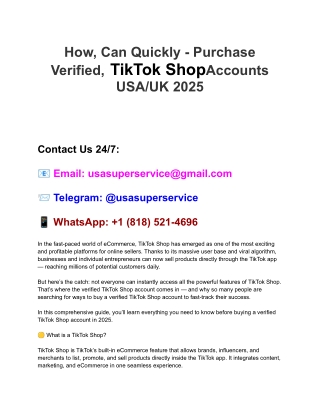 How, Can Quickly - Purchase Verified,  TikTok ShopAccounts USA_UK 2025