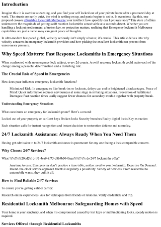 Why Speed Matters: Fast Response Locksmiths in Emergency Situations