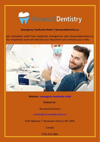 Emergency Toothache Relief Norwooddentistry.ca