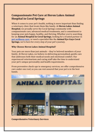 Compassionate Pet Care at Heron Lakes Animal Hospital in Coral Springs
