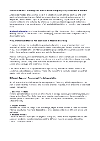 Enhance Medical Training and Education with High-Quality Anatomical Models