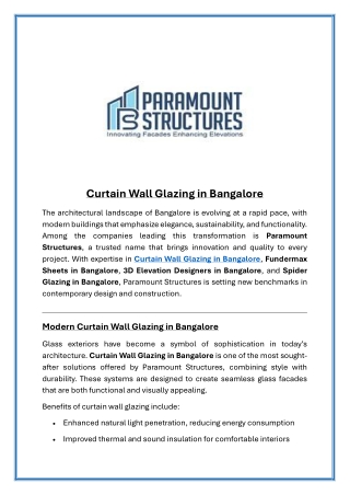 Curtain Wall Glazing in Bangalore