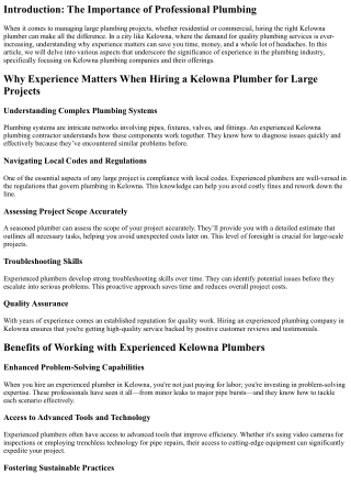 Why Experience Matters When Hiring a Kelowna Plumber for Large Projects