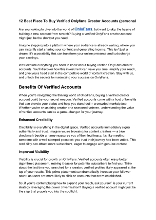 12 Best Place To Buy Verified Onlyfans Creator Accounts (personal