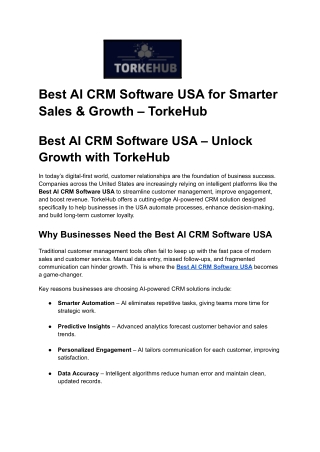 Best AI CRM Software USA for Smarter Sales & Growth – TorkeHub