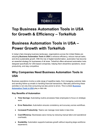 Top Business Automation Tools in USA for Growth & Efficiency – TorkeHub