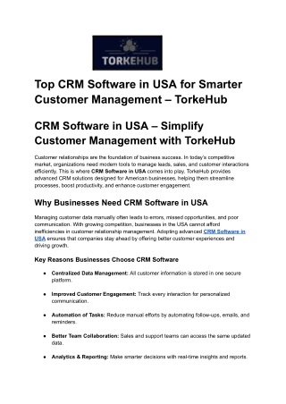 Top CRM Software in USA for Smarter Customer Management – TorkeHub