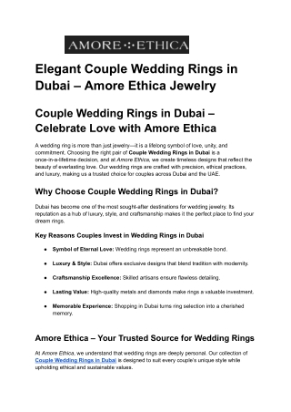 Elegant Couple Wedding Rings in Dubai – Amore Ethica Jewelry