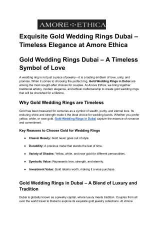 Exquisite Gold Wedding Rings Dubai – Timeless Elegance at Amore Ethica