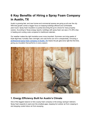 6 Key Benefits of Hiring a Spray Foam Company in Austin, TX