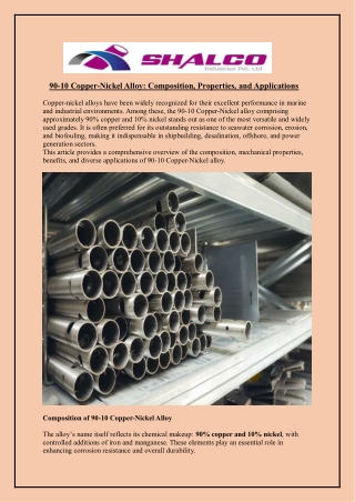 90-10 Copper-Nickel Alloy: Composition, Properties, and Applications