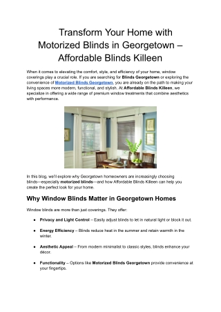 Transform Your Home with Motorized Blinds in Georgetown – Affordable Blinds Killeen