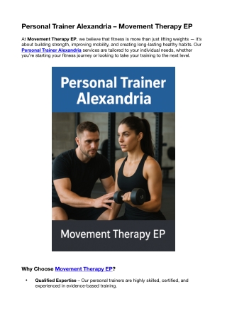 Personal Trainer Alexandria – Movement Therapy EP Personal Trainer in Alexandria