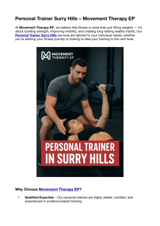Why You Need a Personal Trainer in Surry Hills – Movement Therapy EP Guide