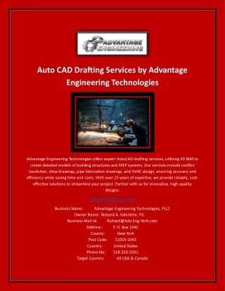 Auto CAD Drafting Services by Advantage Engineering Technologies