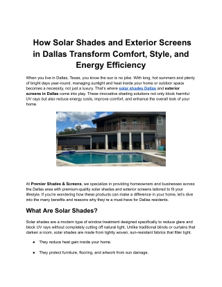 How Solar Shades and Exterior Screens in Dallas Transform Comfort, Style, and Energy Efficiency