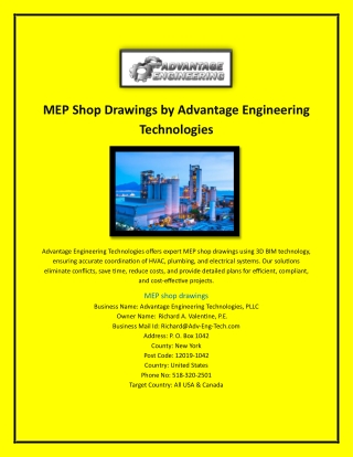 MEP Shop Drawings by Advantage Engineering Technologies