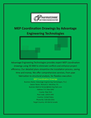 MEP Coordination Drawings by Advantage Engineering Technologies