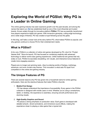 Exploring the World of PGSlot_ Why PG is a Leader in Online Gaming
