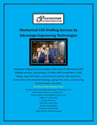 Mechanical CAD Drafting Services by Advantage Engineering Technologies